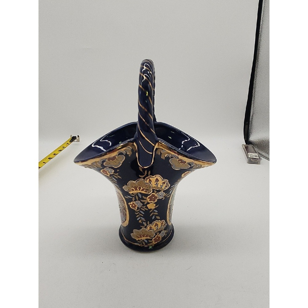 Porcelain Basket w/Handle, Cobalt‎ Blue 9 1/4" Tall. Flower basket Rare!